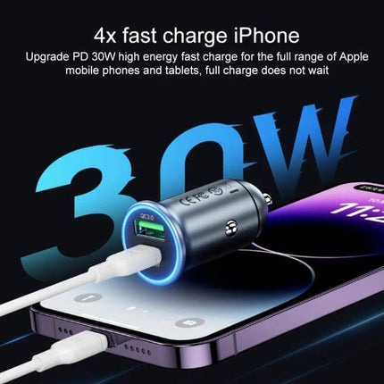 MOMAX Car Fast Charger Dual USB C And USB A Ports For Quick Charging - compact 30W dual-port car charger with USB-C PD and USB-A fast charge for iPhone and Android