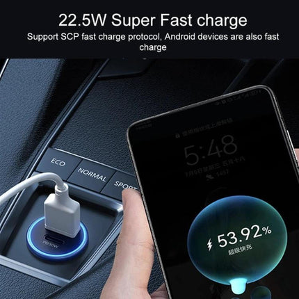 MOMAX Car Fast Charger Dual USB C And USB A Ports For Quick Charging — dual-port car charger with USB-C PD 30W and USB-A fast charging, phone charging in car