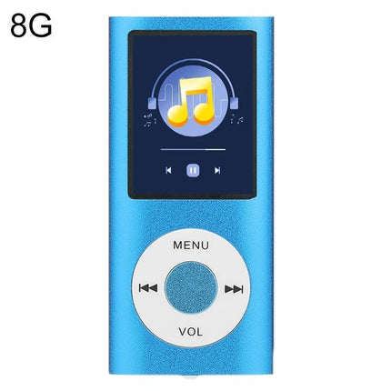 Portable MP4 Player with 1.8-Inch Screen for Music Playback in blue with 1.8-inch TFT display, circular control wheel and music icon