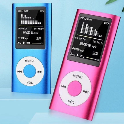 Portable MP4 Player with 1.8-Inch Screen for Music Playback - blue and pink handheld MP4 devices with 1.8-inch TFT display and scroll wheel