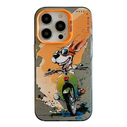 Animal Pattern Phone Case for Everyday Style and Protection — vibrant oil-painting dog-on-motorbike design, slim durable shell, easy access to buttons (orange accents)