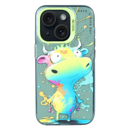 Animal Pattern Phone Case For Everyday iPhone Protection featuring colorful watercolor cow character on clear protective TPU case