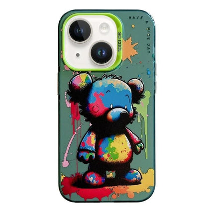 iPhone Case With Animal Pattern For Everyday Protection During Commutes And Daily Use - oil-painting colorful bear design, TPU PC protective phone case