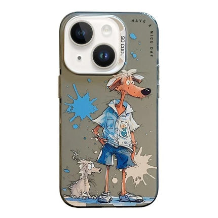 iPhone Case With Animal Pattern For Everyday Protection During Commutes And Daily Use - oil-painting cartoon dog design, TPU PC durable protection