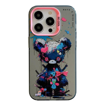 Phone Case With Animal Patterns For Everyday Protection featuring a colorful graffiti-style teddy bear on TPU PC case