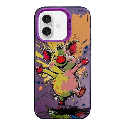 Animal Pattern iPhone Case for Everyday Protection - colorful playful pig design, dual-layer TPU and PC durable everyday protection