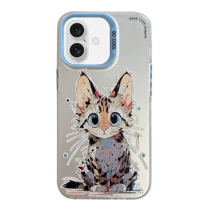 Animal Pattern iPhone Case for Everyday Protection with cute wide-eyed kitten illustration, dual-layer durable TPU and PC shell