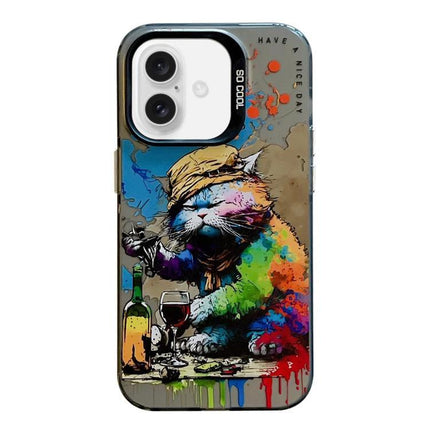 Animal Pattern iPhone Case for Everyday Protection - colorful cat art phone case with dual-layer TPU and PC for daily scratch and light impact protection