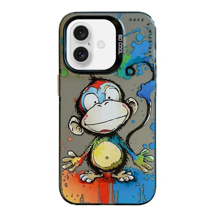Animal Pattern iPhone Case for Everyday Protection featuring colorful cartoon monkey design and dual-layer durable TPU PC construction