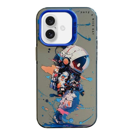 Animal Pattern iPhone Case for Everyday Protection — gray case with colorful astronaut animal illustration, dual-layer durable design