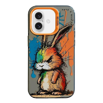 Animal Pattern iPhone Case for Everyday Protection - colorful graffiti rabbit design, dual-layer shock-resistant protection
