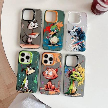 Animal Pattern Phone Case for Everyday Style and Protection - six colorful animal cartoon oil-painting phone cases on table
