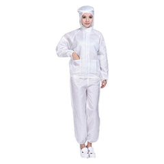 Antistatic Protective Work Suit with Hooded Design for Dust-Free Environments White M