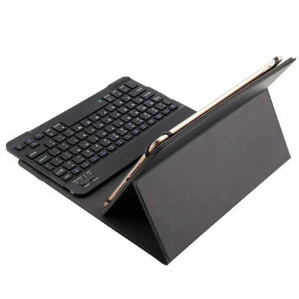 Universal Detachable Bluetooth Keyboard Case for 9.7-10 Inch Tablets showing tablet in folio stand with removable Bluetooth keyboard