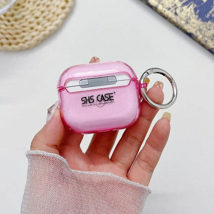 Compact Protective Case for Everyday Earphone Use on the Go - pink durable PC TPU keyring case protecting earphones from scratches and scuffs