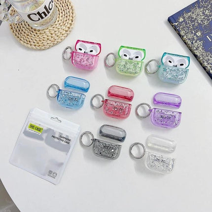 Compact Protective Case for Everyday Earphone Use on the Go - colorful glitter keyring earphone cases in assorted colors, slim durable PC TPU protection