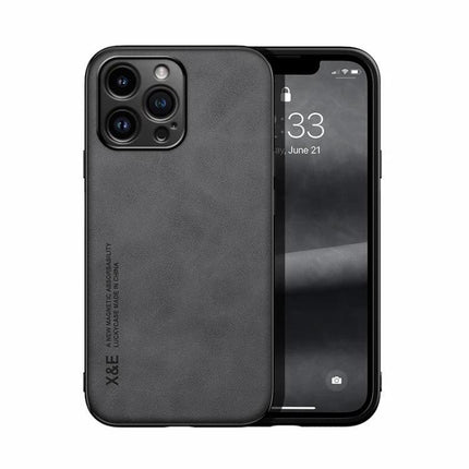 Leather Magnetic Phone Case for Everyday Travel Protection - black PU leather case with TPU shell and built-in magnetic plate for car mounts