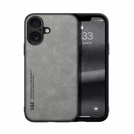 Leather Magnetic Phone Case for Everyday Travel Protection - grey PU leather TPU case with built-in magnetic plate for hands-free car mounting
