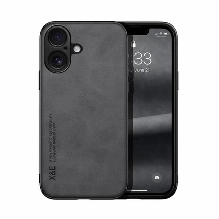 Leather Magnetic Phone Case for Everyday Travel Protection - black PU leather TPU hybrid with built-in magnetic plate for car mounts and scratch protection