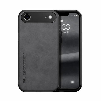 Leather Magnetic Phone Case for Everyday Travel Protection - black PU leather phone case with built-in magnetic plate for hands-free car mounting