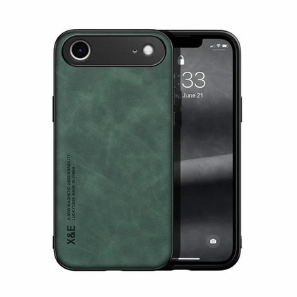 Leather Magnetic Phone Case for Everyday Travel Protection in green PU leather with magnetic plate for car mounts and scratch resistance