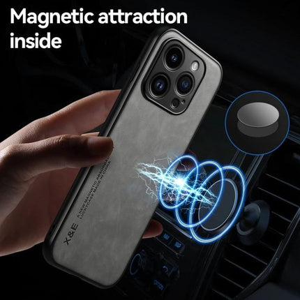 Leather Magnetic Phone Case for Everyday Travel Protection - gray PU leather case with built-in magnetic plate mounting on car vent