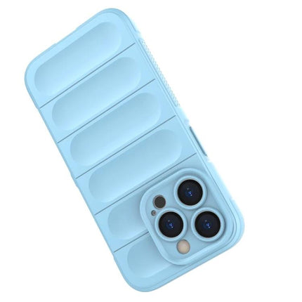 Magic Shield Case For iPhone Everyday Protection On The Go Keeps Your Phone Safe And Accessible - slim blue TPU case with raised grip ridges and camera cutout