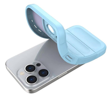 Magic Shield Case For iPhone Everyday Protection On The Go Keeps Your Phone Safe And Accessible slim blue TPU protective case showing open flip and camera cutout