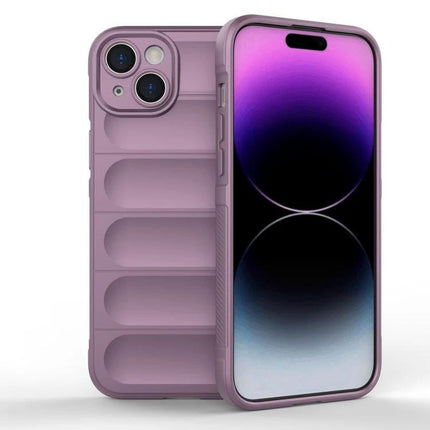 Magic Shield Case For iPhone Everyday Protection On The Go Keeps Your Phone Safe And Accessible slim purple TPU case with raised grooves, camera cutout, easy port access