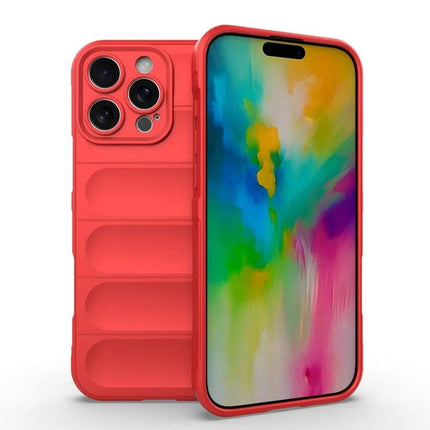 Magic Shield Case for Everyday iPhone Protection in red TPU showing textured back and precise camera cutouts