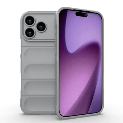 Essential Phone Case for iPhone 17 Pro Max Everyday Protection slim gray TPU case showing front display and textured back with camera cutouts