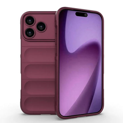 Essential Phone Case for iPhone 17 Pro Max Everyday Protection - slim maroon TPU case showing front and textured back, precise camera cutouts