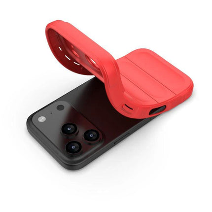 Magic Shield Protective Case for Everyday Phone Use - slim red TPU case with soft interior shown on smartphone protecting camera and back