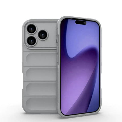 Magic Shield Protective Case for Everyday Phone Use showing gray TPU case with soft interior, slim profile and camera cutouts for daily protection