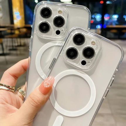 Protective Acrylic Case For iPhone Everyday Home Use clear acrylic and TPU case showing MagSafe ring, slim scratch-resistant protection for home use
