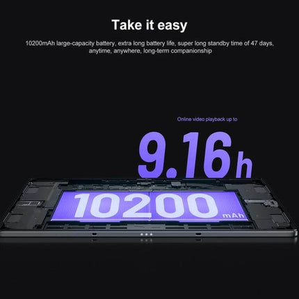 Lenovo Pad Pro 12.7-Inch Tablet for Everyday Productivity showing internal battery with 10200mAh and 9.16h video playback