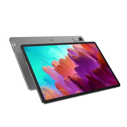 Lenovo Pad Pro 12.7-Inch Tablet for Everyday Productivity shown front and back with colorful display and slim silver body