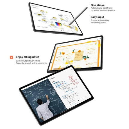 Lenovo Pad Pro 12.7-Inch Tablet for Everyday Productivity showing stylus note-taking, split-screen study and video call use