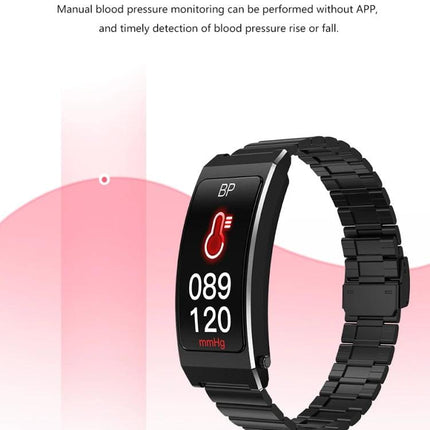 Comfortable Bracelet for Everyday Health and Activity Tracking - black metal band activity tracker showing blood pressure 089/120 mmHg