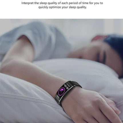 Comfortable Bracelet for Everyday Health and Activity Tracking showing wristband sleep monitoring on a wearer lying in bed