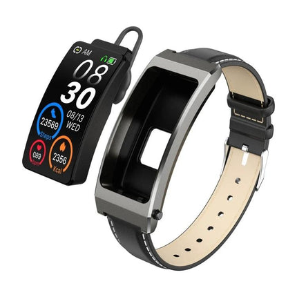 Comfortable Leather Strap Bracelet for Everyday Health Tracking - black leather fitness tracker with heart rate and step display