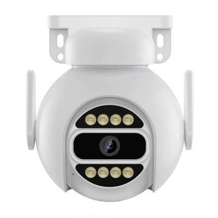 Wireless Smart Security Camera with Full Color Night Vision and Audio front view showing 1080P lens and LED lights for color night vision and built-in audio