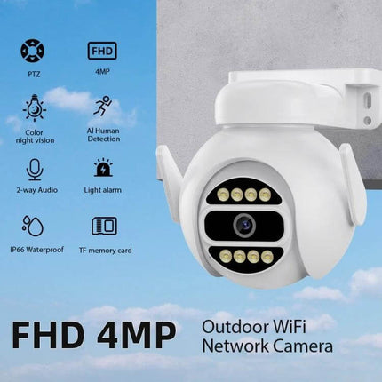 Wireless Smart Security Camera with Full Color Night Vision and Audio mounted outdoor WiFi 1080P FHD 4MP with two-way audio, color night vision and motion alerts
