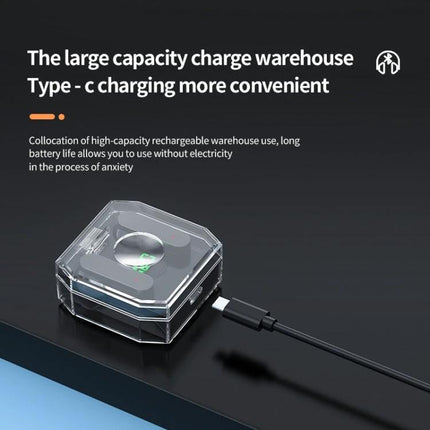 Transparent Capsule Wireless Earbuds With Digital Battery Display clear case Type-C charging dock and digital battery readout for commuting