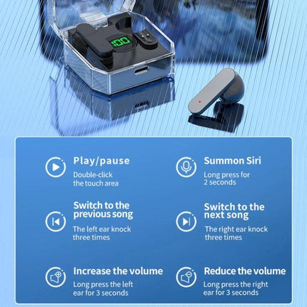 Transparent Capsule Wireless Earbuds With Digital Battery Display clear case, touch controls, digital battery readout for commuters