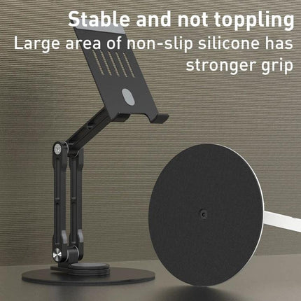 R-JUST Adjustable Mechanical Stand for Tablets and Phones on desk showing adjustable arms and non-slip silicone base