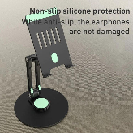 R-JUST Adjustable Mechanical Stand for Tablets and Phones displaying tablet with non-slip silicone protection and adjustable angle for video calls and cooking
