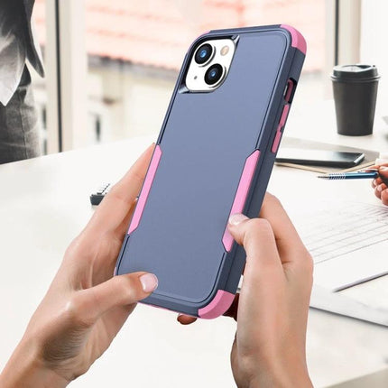Phone Case for Everyday Use With TPU PC Material in navy blue with pink accents held in hands showing precise cutouts and protective TPU+PC design