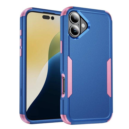 iPhone 16 Shockproof Case for Everyday Protection in blue with pink accents, TPU+PC dual-layer shell, slim shock-absorbing grip