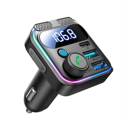 Dual Mic Car Wireless FM Transmitter For Hands Free Calls - compact Bluetooth 5.3 FM transmitter with dual mics, USB ports, display and call control